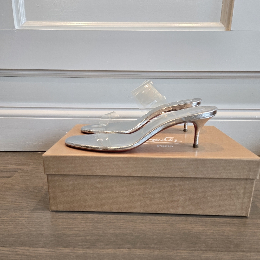 $845 Christian Louboutin Just Nothing 55mm Sandal Silver EU 39/38.5 US 9/8.5 NWT - Picture 6 of 12
